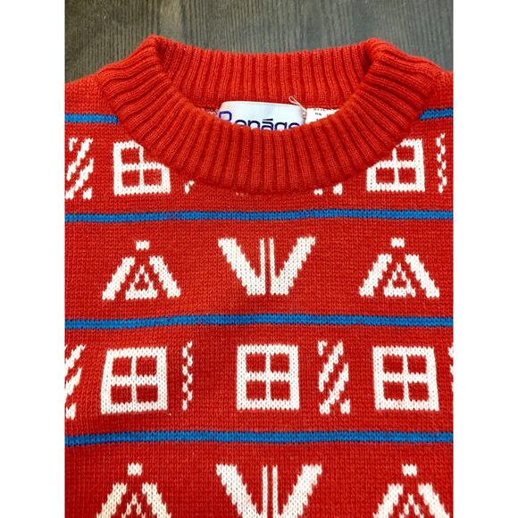 Vintage 80s 90s Repage Sweater Red Geometric Symbols Size Medium M Romania - Picture 3 of 8